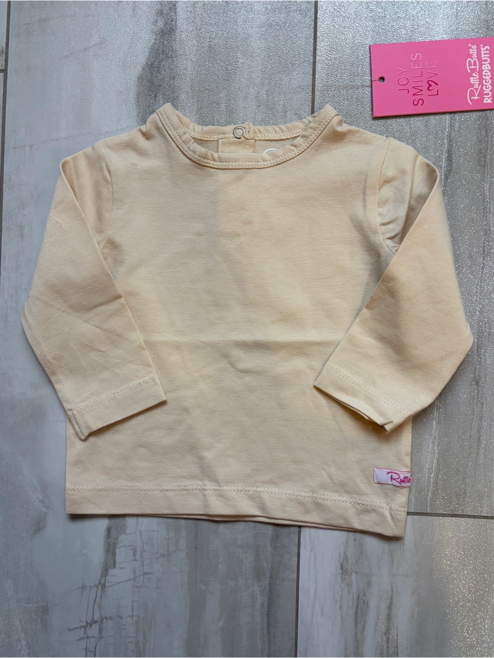 NWT RuffleButts Neutral Oatmeal Long Sleeve Basic Essentials T-Shirt Girls 3-6M